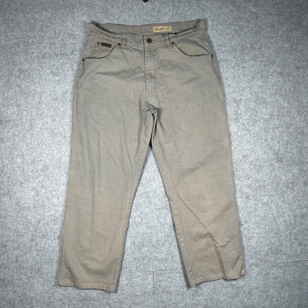 Wrangler denim pants Mens 34x34 Taupe Texas Stretch Rugged Casual Work